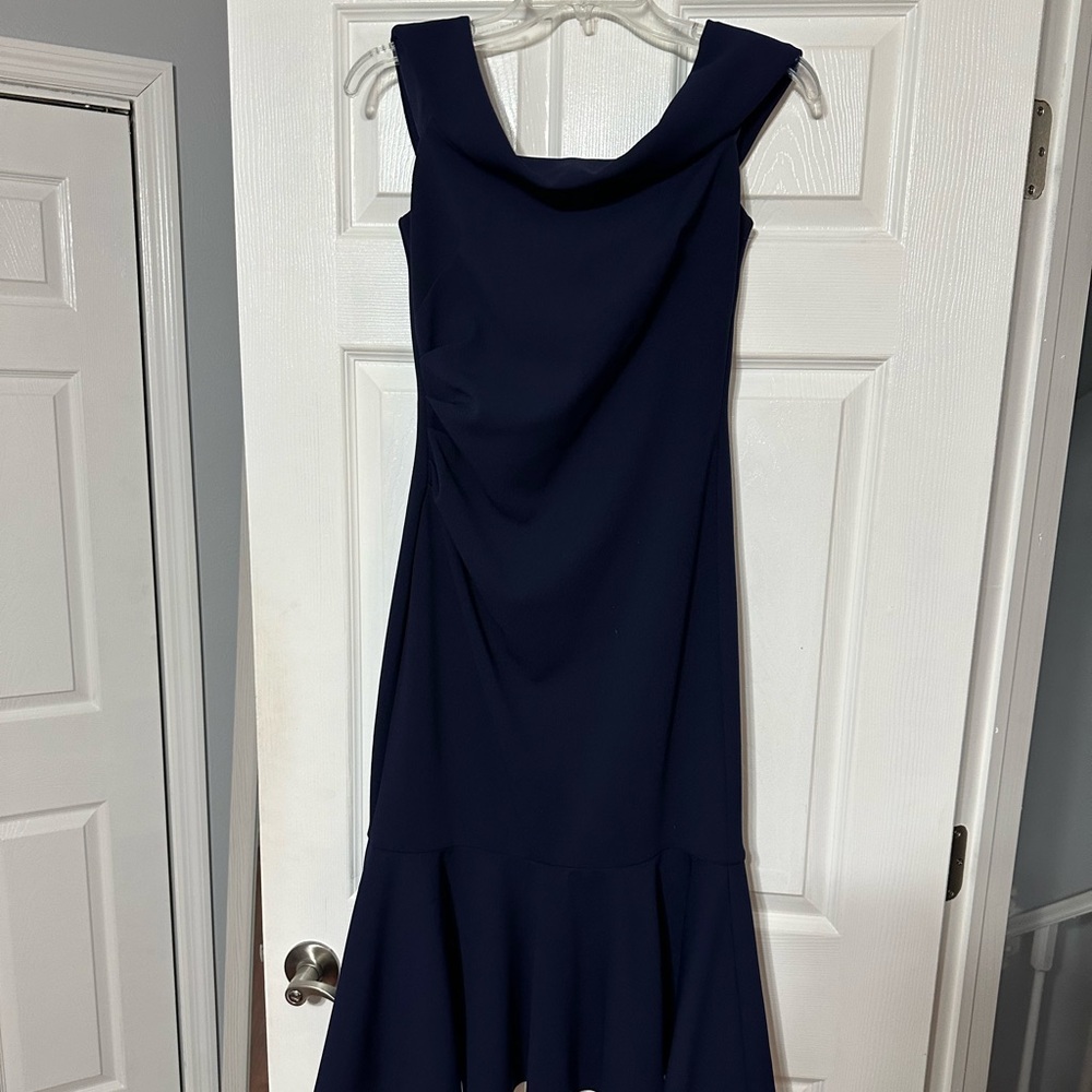 Vince Camuto Off Shoulder Crepe Flounced Cocktail Dress - Picture 1 of 15